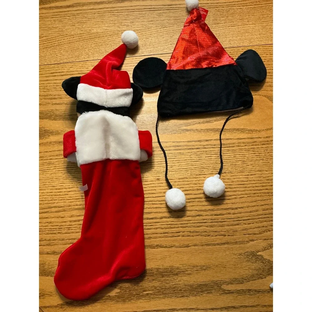 Disney Mickey Mouse Christmas Stocking Kurt S Adler & Sequin Santa Hat Bundle